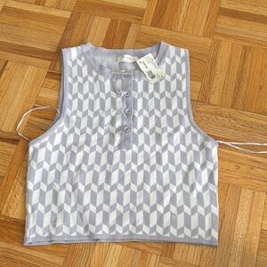 Geometric Light Purple and White Patterned Sleeveless Top